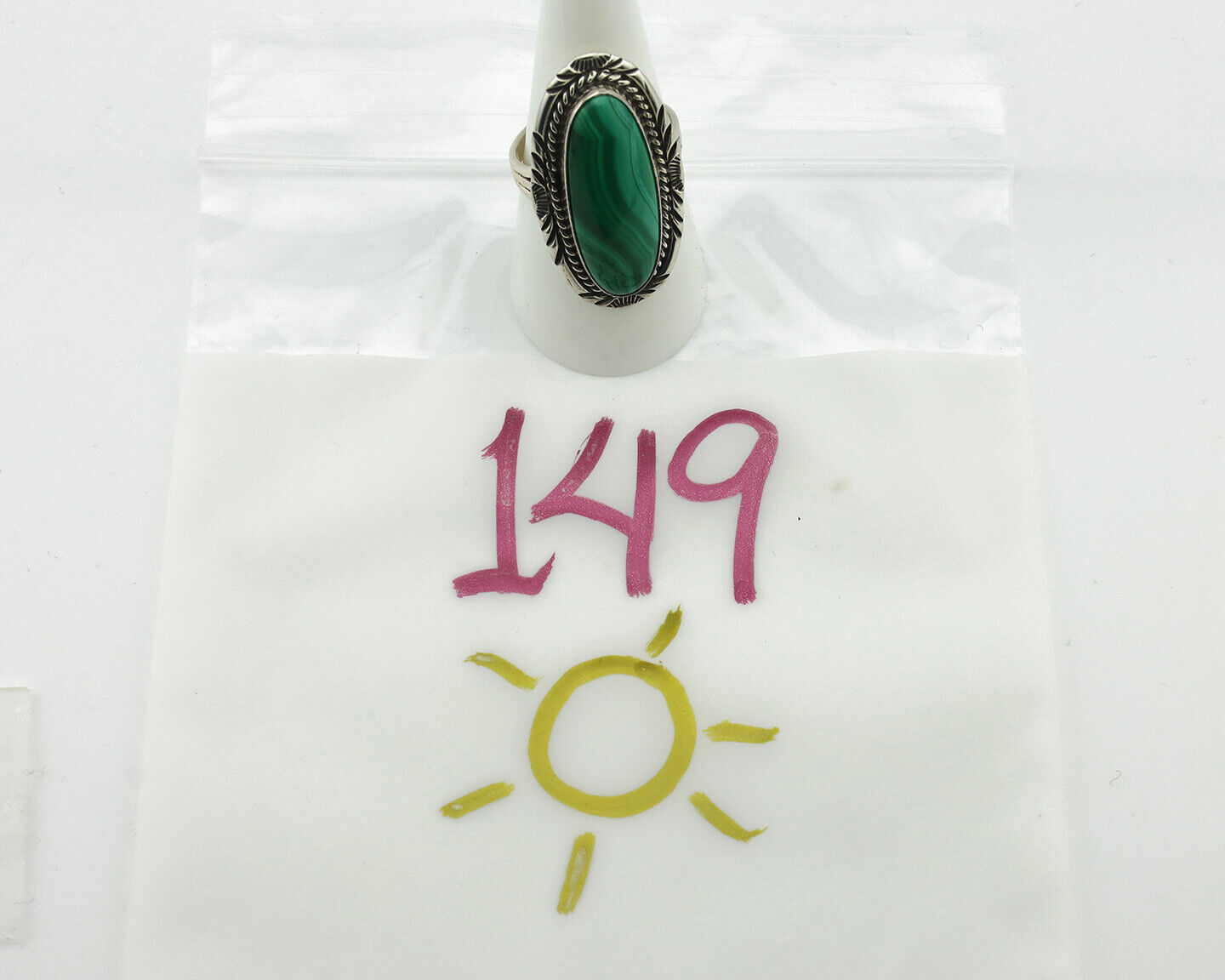 Navajo Ring 925 Silver Natural Green Malachite Signed William Denetdale C.80's
