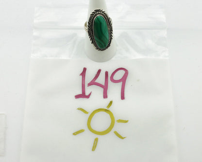 Navajo Ring 925 Silver Natural Green Malachite Signed William Denetdale C.80's