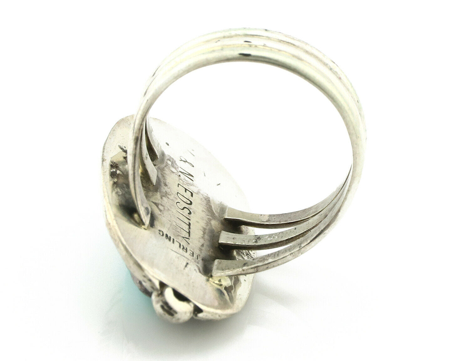 Navajo Ring .925 Silver Blue Turquoise Artist Signed V&N EDSITTY C.80's