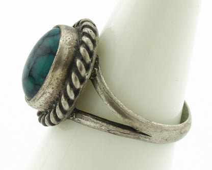 Navajo Ring .925 Silver Spiderweb Turquoise Native Artist C.1980's