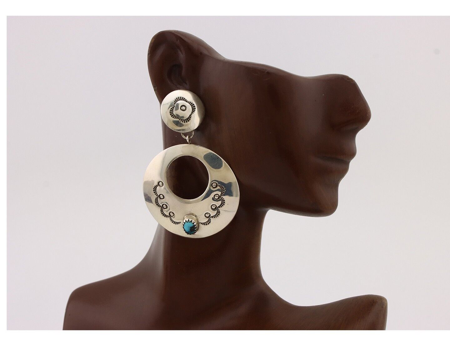 Navajo Handmade Earrings 925 Silver Blue Turquoise Signed Vera Jane C.80's