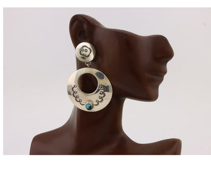 Navajo Handmade Earrings 925 Silver Blue Turquoise Signed Vera Jane C.80's