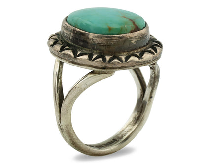 Navajo Ring .925 Silver Kingman Turquoise Artist Signed Gecko C.1980's