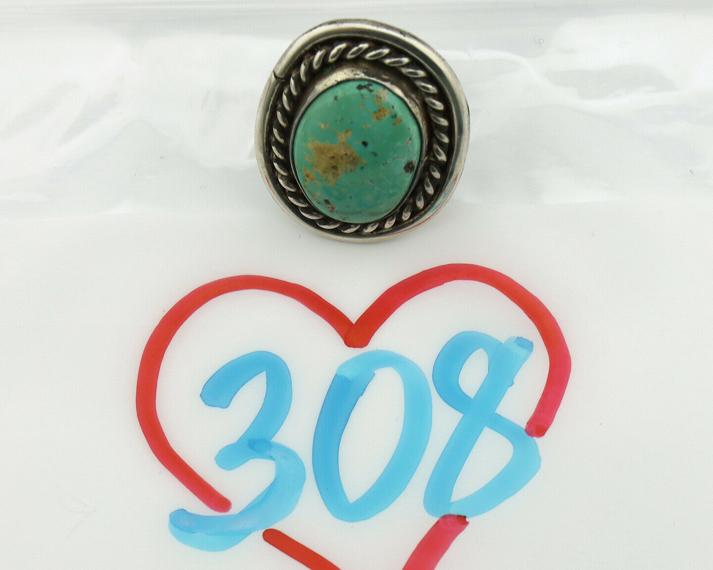 Navajo Ring .925 Silver Aqua Turquoise Native American Artist C.80's