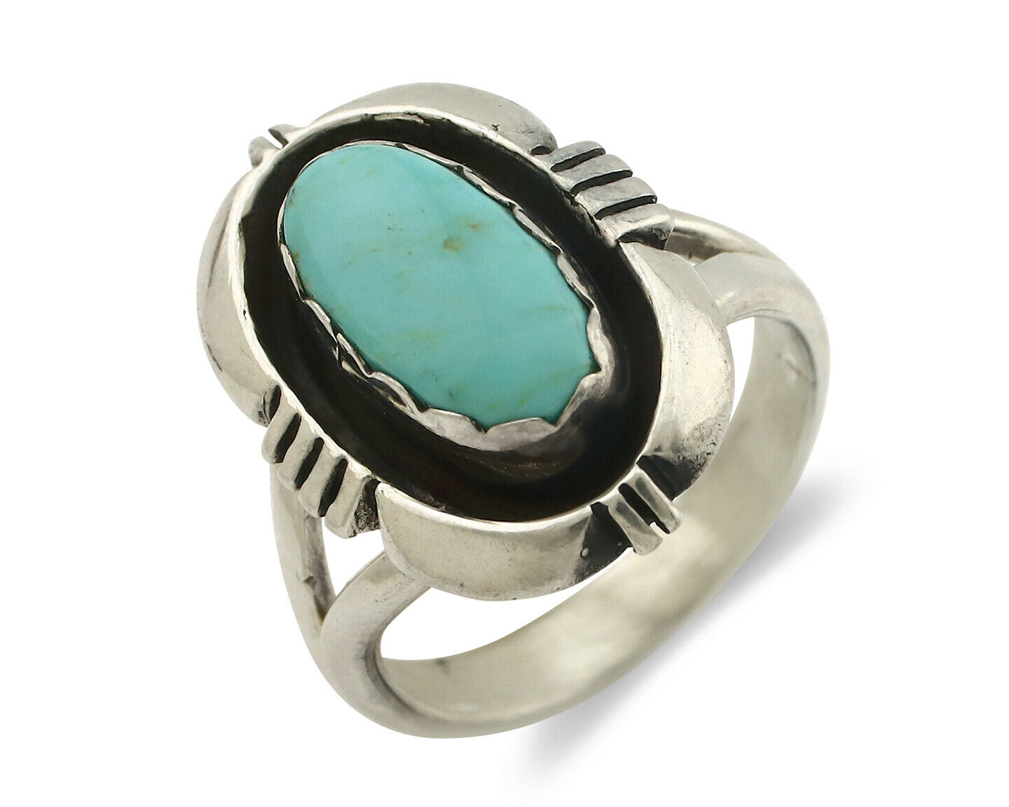 Navajo Ring .925 Silver Kingman Turquoise Handmade Native American Artist C.80's