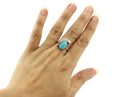 Zuni Ring 925 Silver Natural Mined Blue Turquoise Artist Signed Simplicio C.80's
