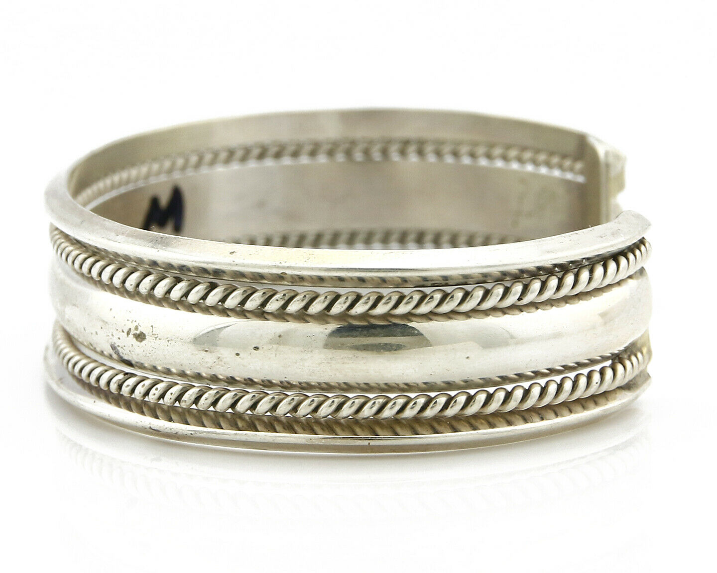 Navajo Bracelet .925 Silver Handmade Hand Stamped Signed Artist TAHE Circa 1980s