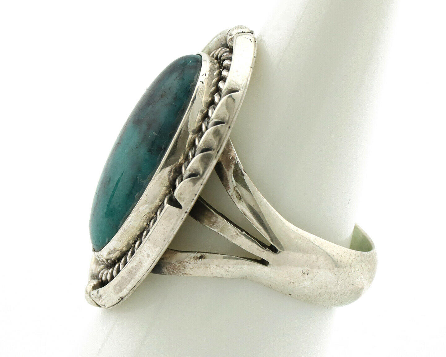Navajo Ring .925 Silver Turquoise Mountain Artist Signed EA C.80's