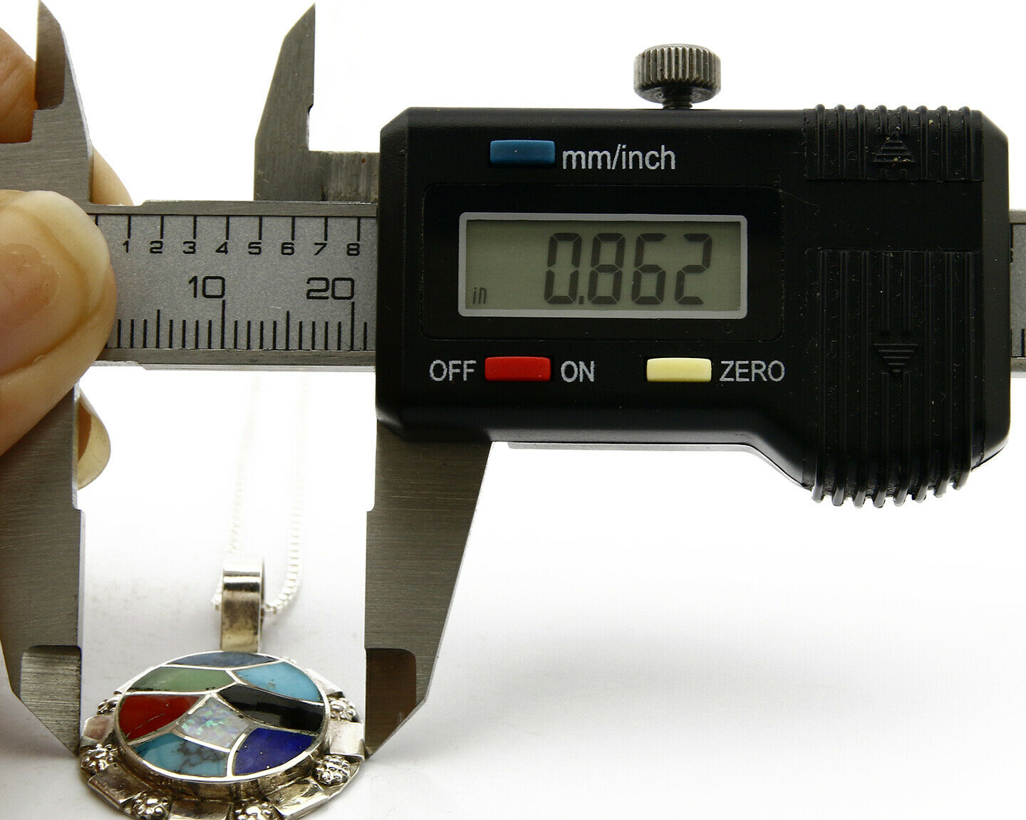 Women's Zuni Pendant .925 silver Gemstone Handmade Signed Chaloo Necklace