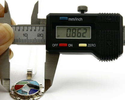 Women's Zuni Pendant .925 silver Gemstone Handmade Signed Chaloo Necklace