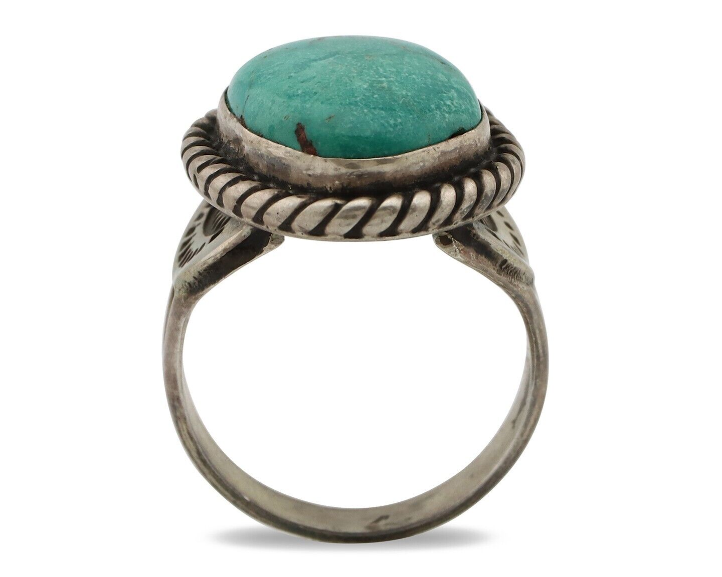 Navajo Handmade Ring 925 Silver Blue Turquoise Signed Native Artist C.80's