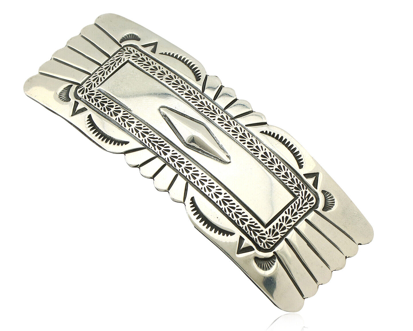 Navajo Hair Clip Barrette .925 Silver Hand Stamped Artist Signed Harold Tom C80s