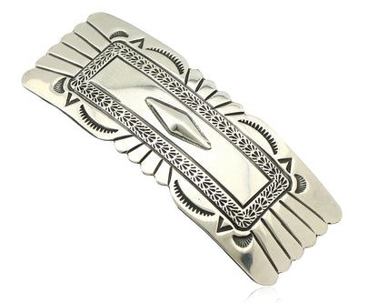 Navajo Hair Clip Barrette .925 Silver Hand Stamped Artist Signed Harold Tom C80s