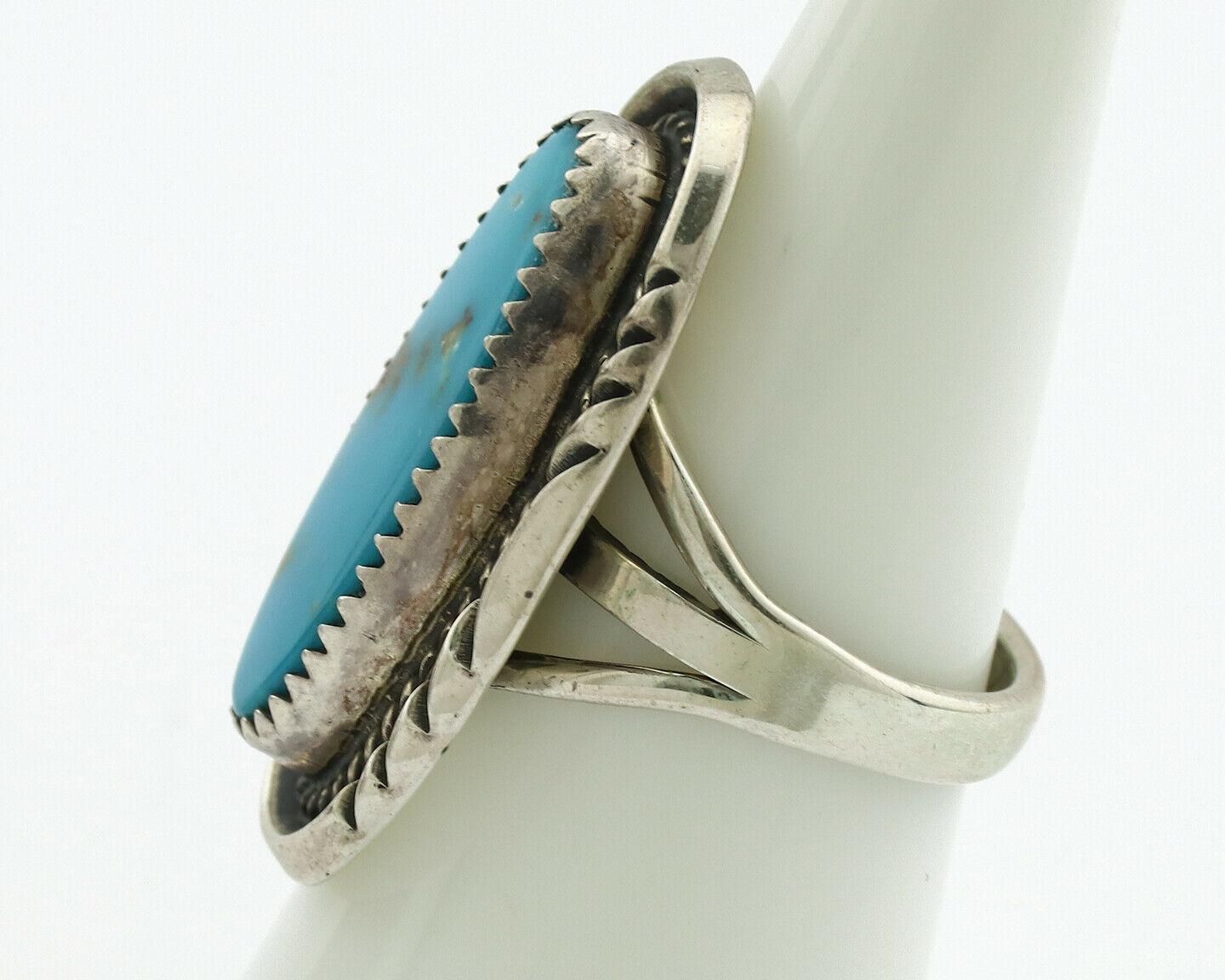 Navajo Ring .925 Silver Kingman Turquoise Artist Native American C.1980's