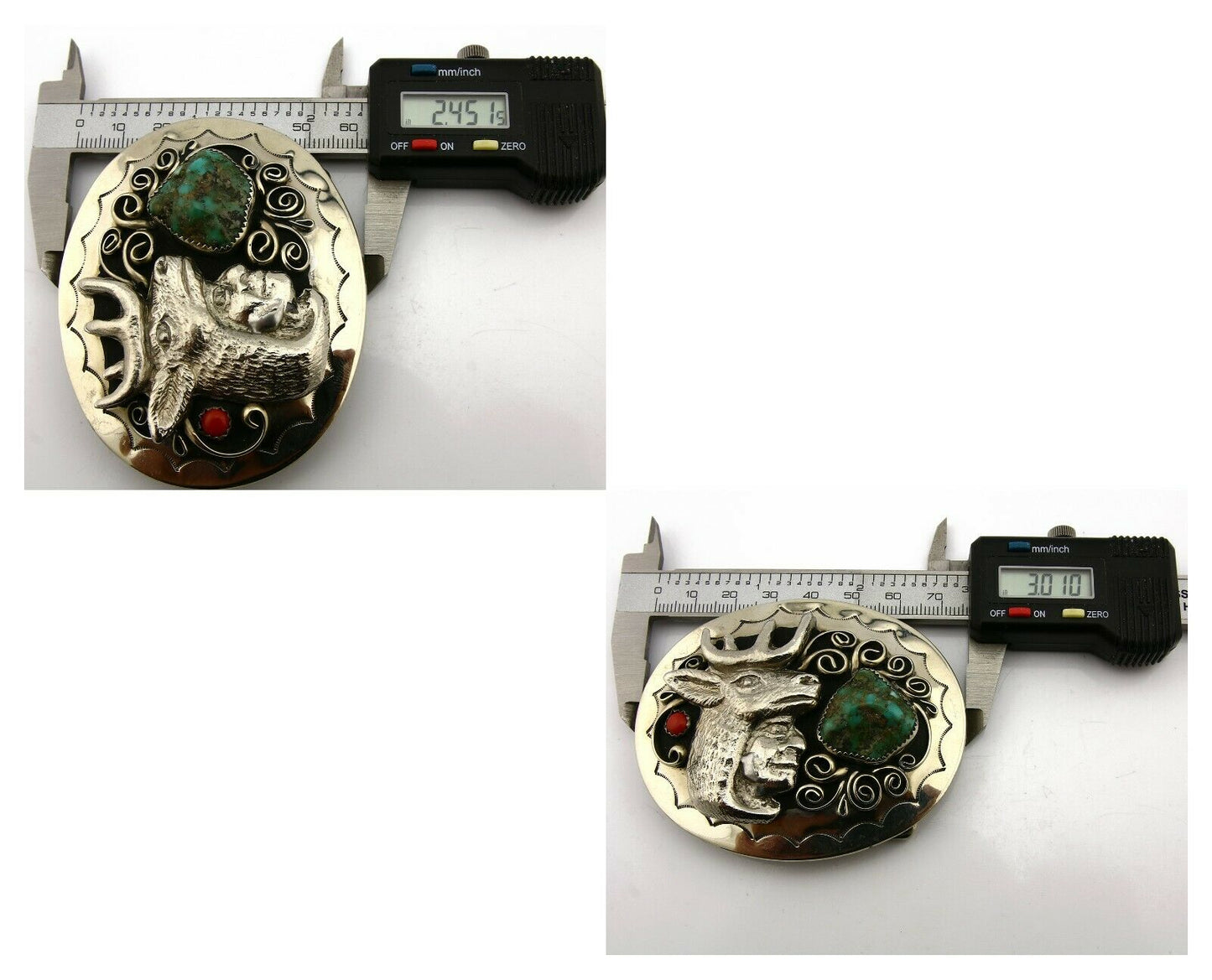 Navajo Belt Buckle .925 Silver & Nickle Gemstones Native American Artist C.80's