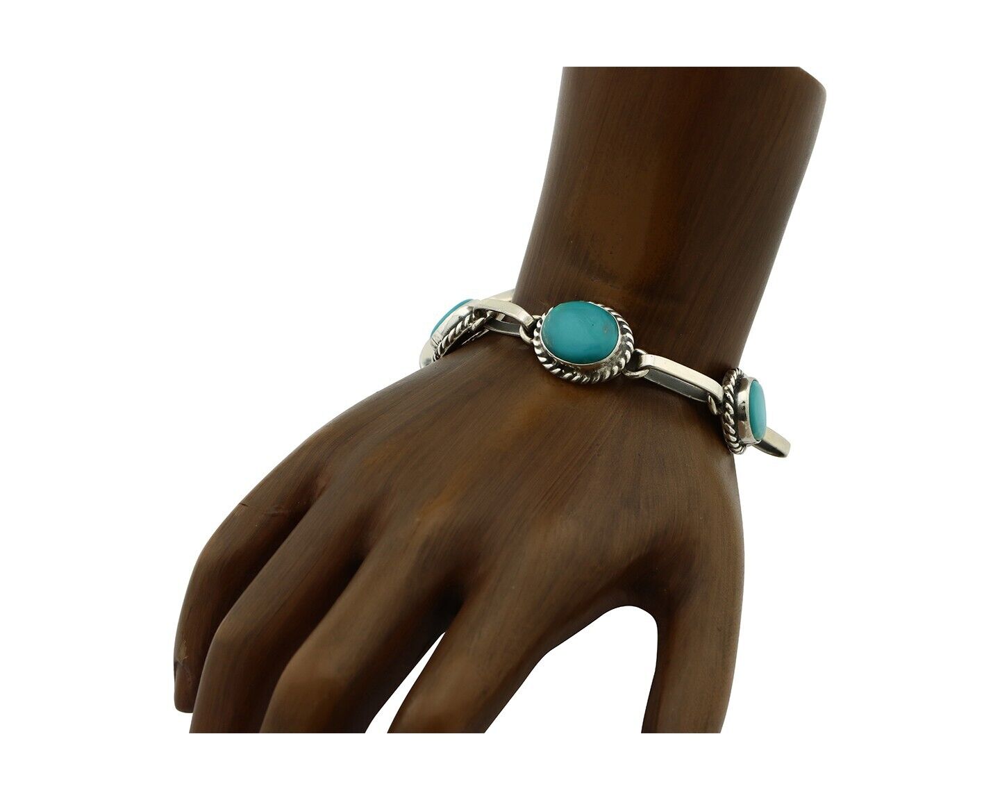 Navajo Link Bracelet .925 Silver Blue Turquoise Native American Artist C.80's