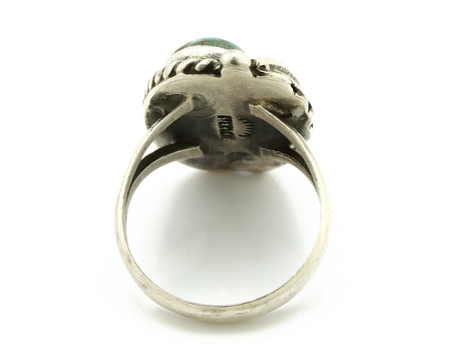 Navajo Ring .925 Silver Turquoise Mountain Signed Artist Apache C.80's