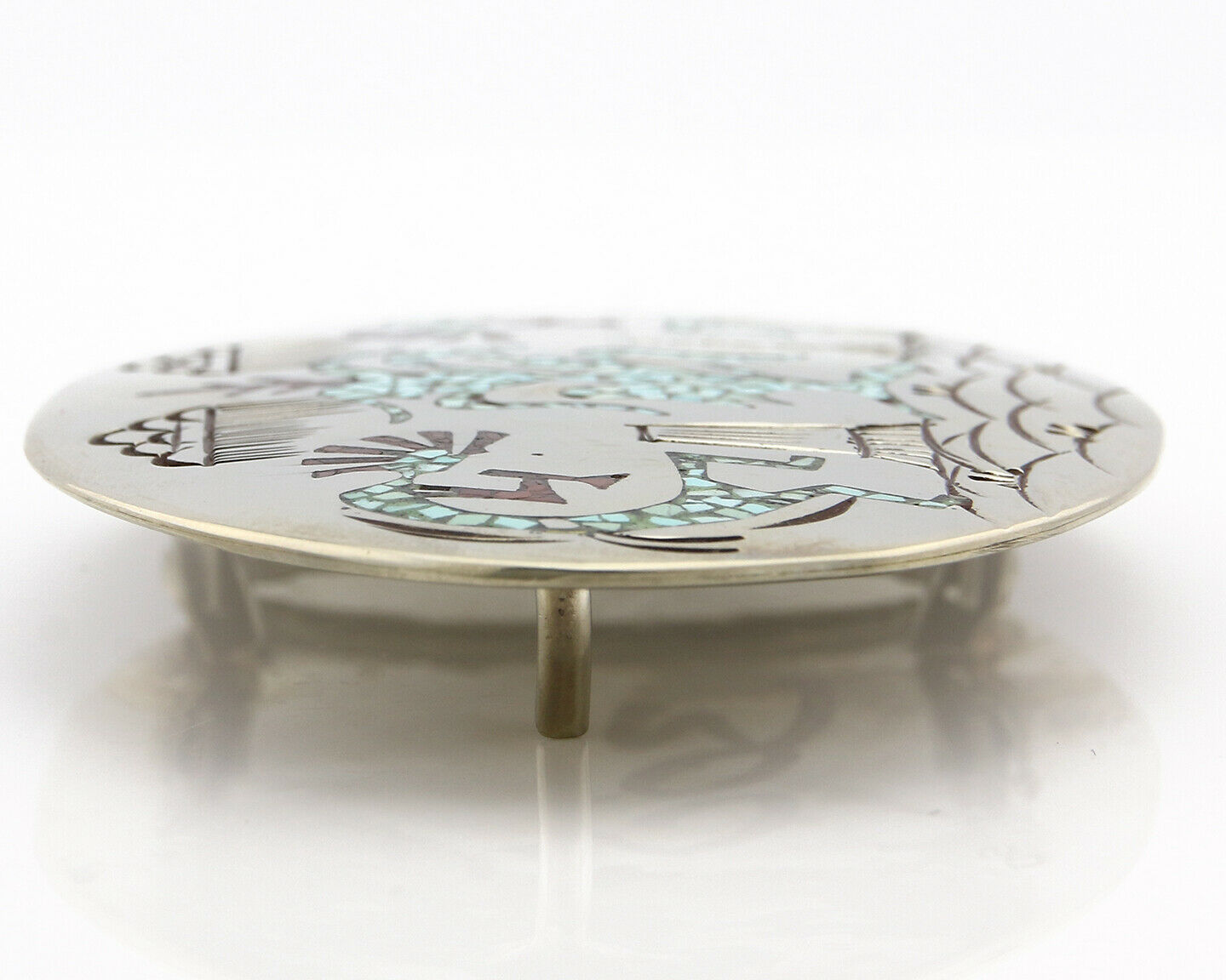 Navajo Belt Buckle .999 Nickle Silver Turquoise Coral Signed SD C.80's