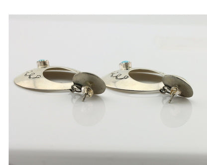 Navajo Handmade Earrings 925 Silver Blue Turquoise Signed Vera Jane C.80's