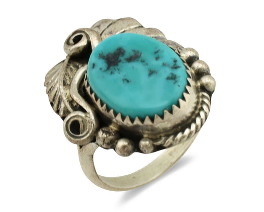 Navajo Ring .925 Silver Sleeping Beauty Turquoise Native American Artist C.80's