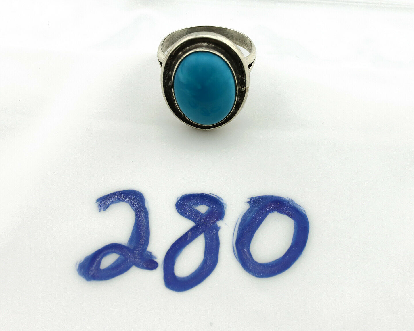 Navajo Ring .925 Silver Blue Turquoise Signed Artist Apache C.80's
