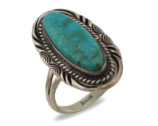 Navajo Ring .925 Silver Nevada Turquoise Native American Artist C.1980's