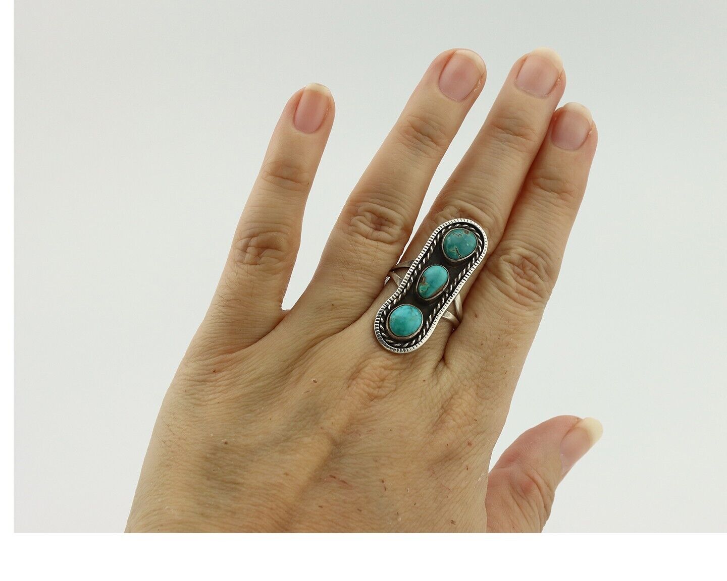 Navajo Ring .925 Silver Natural Blue Turquoise Native American Artist C.80's
