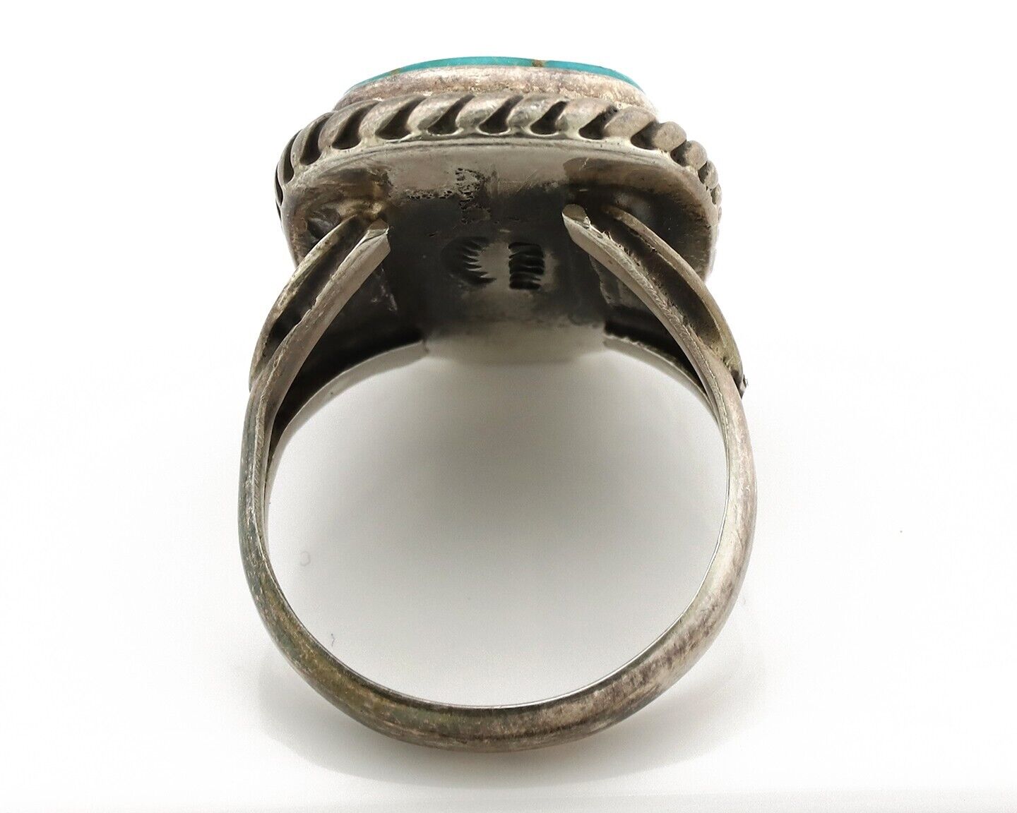 Navajo Handmade Ring 925 Silver Fox Turquoise Signed Native Artist C.80's