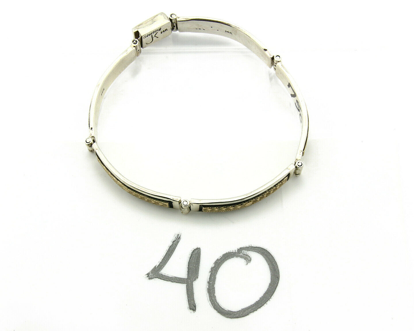 Navajo Bracelet Handmade .925 Silver & 14k SOLID Yellow Gold Signed JK C.85-92