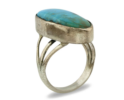 Navajo Ring .925 Silver Nevada Turquoise Native American Artist C.80's