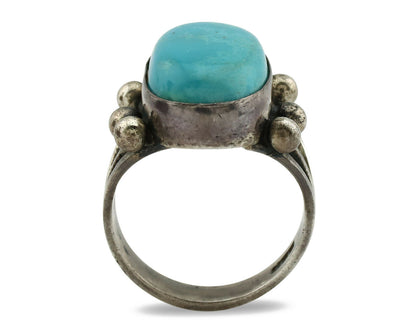 Navajo Ring .925 Silver Blue Turquoise Native American Artist C.1980's