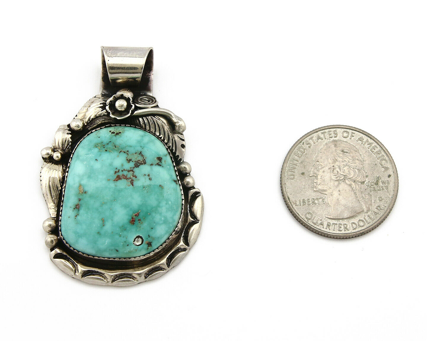 Navajo Pendant .925 Silver Kingman Turquoise Signed Artist Tom Willeto C.80's