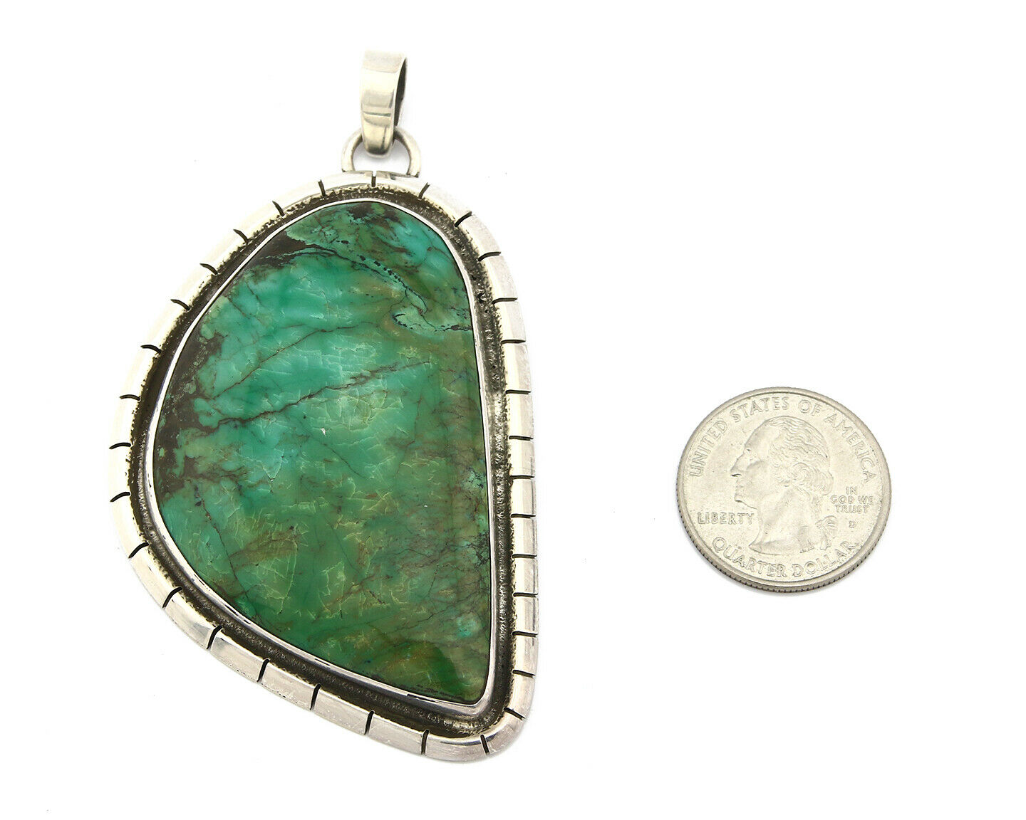 Navajo Pendant .925 Silver Natural Slab Turquoise Native Artist C.80's