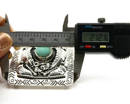 Navajo Belt Buckle .925 Silver Morenci Turquoise Artist Signed Tipi C.80's