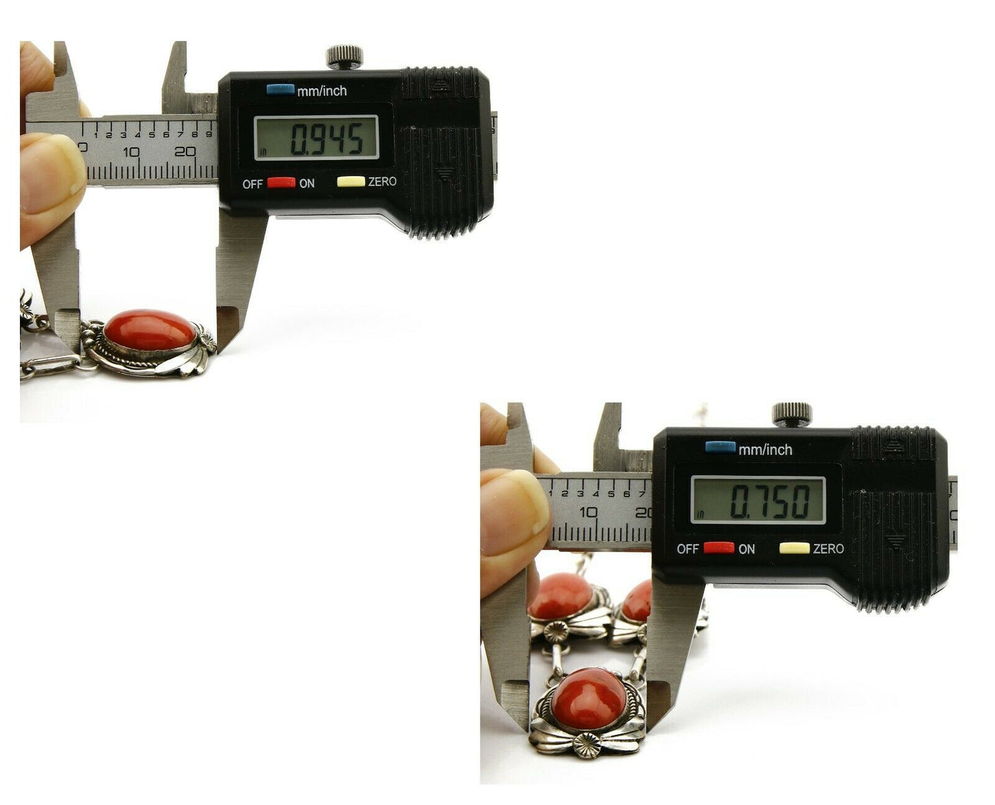 Women's Navajo Necklace .925 Silver Mediterranean Coral Pendant Signed J