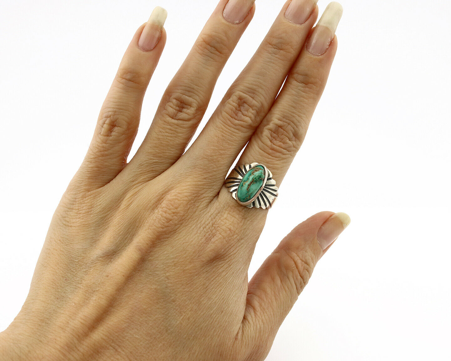 Navajo Ring .925 Silver Royston Turquoise Artist Signed Apache C.80's