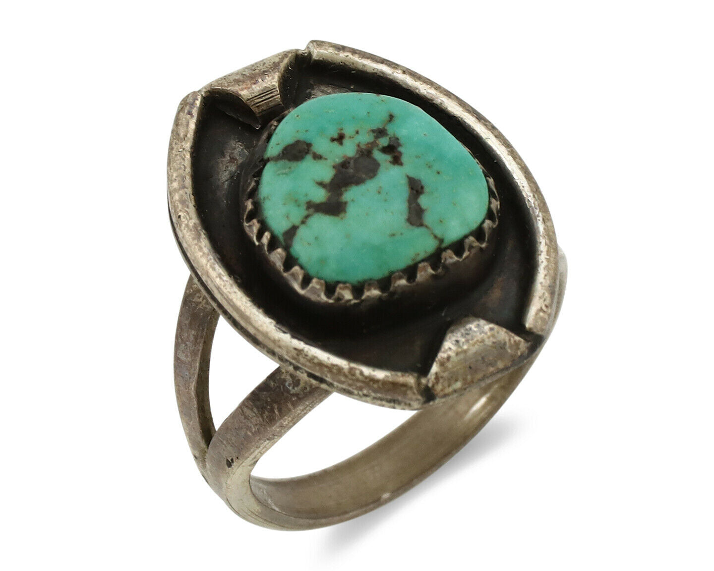 Navajo Ring .925 Silver Kingman Turquoise Native American Artist C.1980's