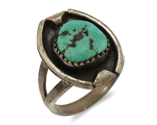 Navajo Ring .925 Silver Kingman Turquoise Native American Artist C.1980's