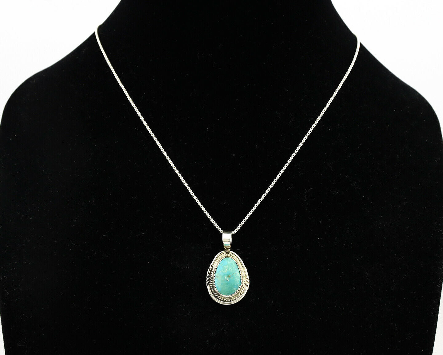 Navajo Necklace .925 Silver Morenci Turquoise Signed Anna Begay C.1980's