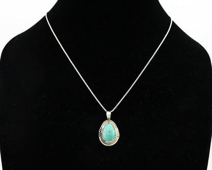 Navajo Necklace .925 Silver Morenci Turquoise Signed Anna Begay C.1980's