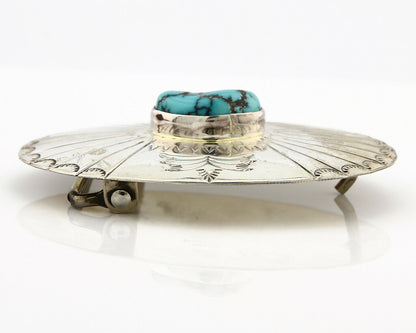 Navajo Belt Buckle .925 Silver Blue Turquoise Signed Tim Guerro C.80's