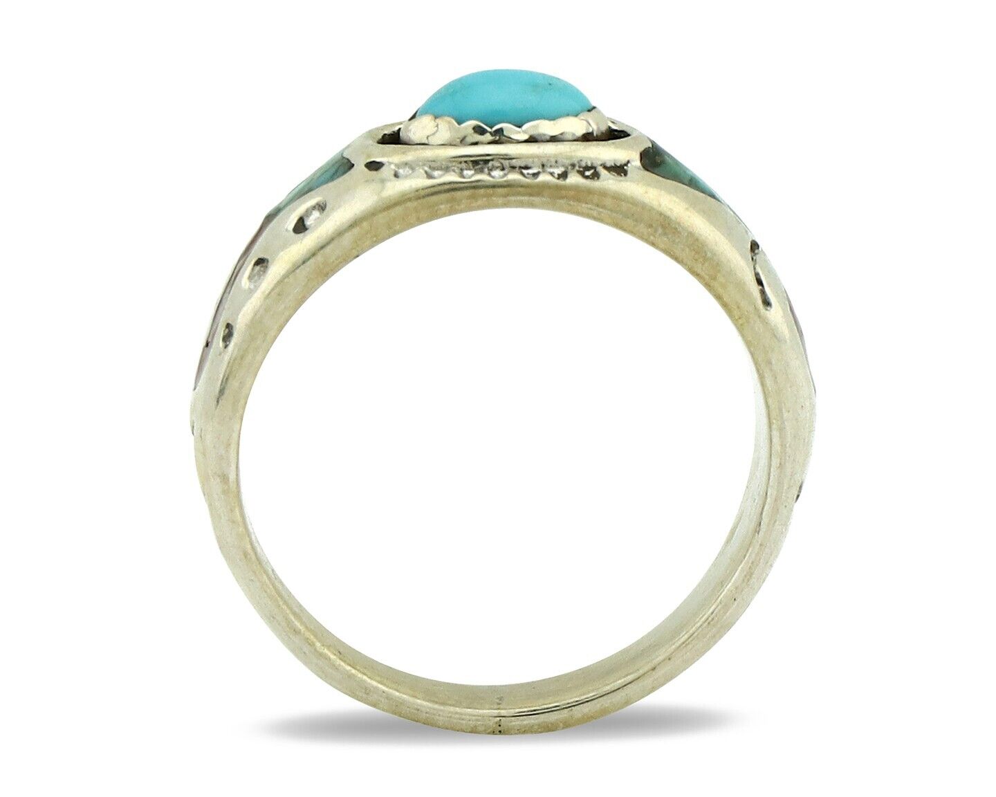 Navajo Handmade Ring 925 Silver Blue Turquoise & Coral Native American C.80's