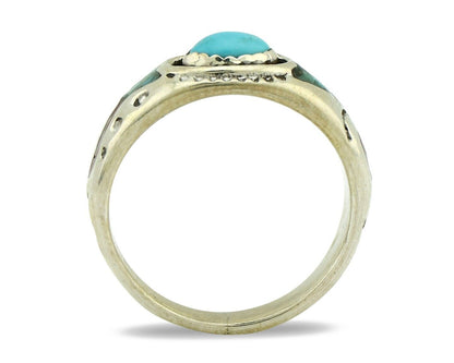 Navajo Handmade Ring 925 Silver Blue Turquoise & Coral Native American C.80's