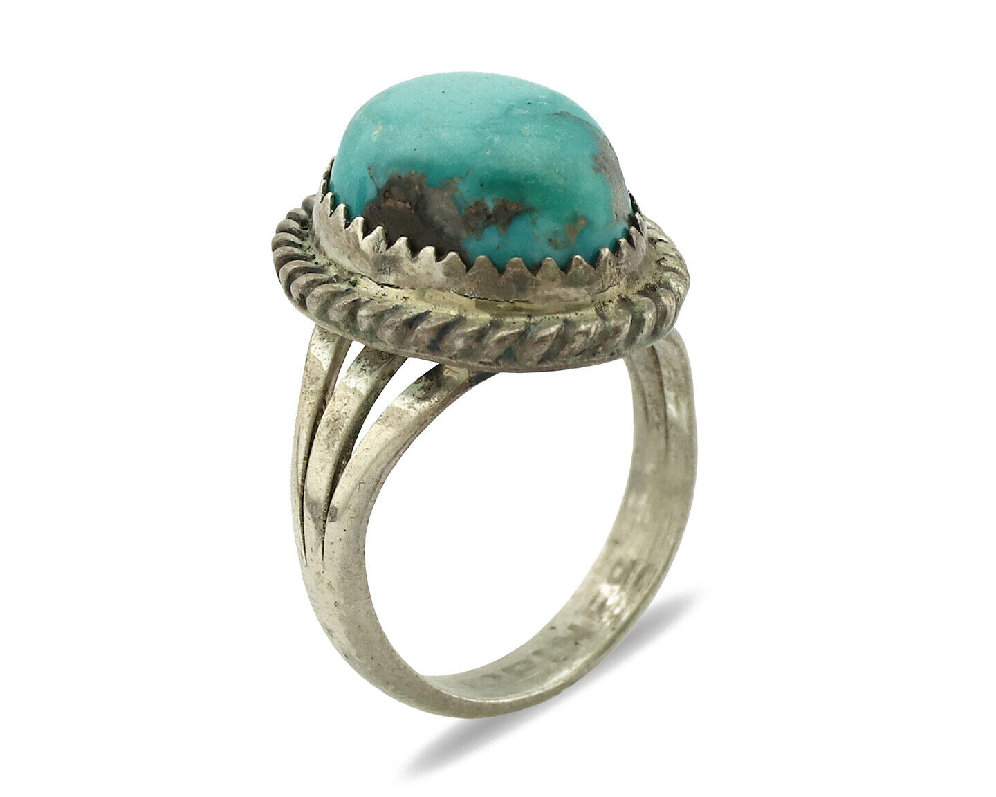 Navajo Ring .925 Silver Gober Turquoise Native American Artist C.1980's