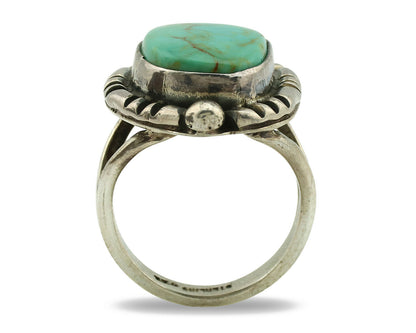 Navajo Ring .925 Silver Kingman Turquoise Artist Signed Gecko C.1980's