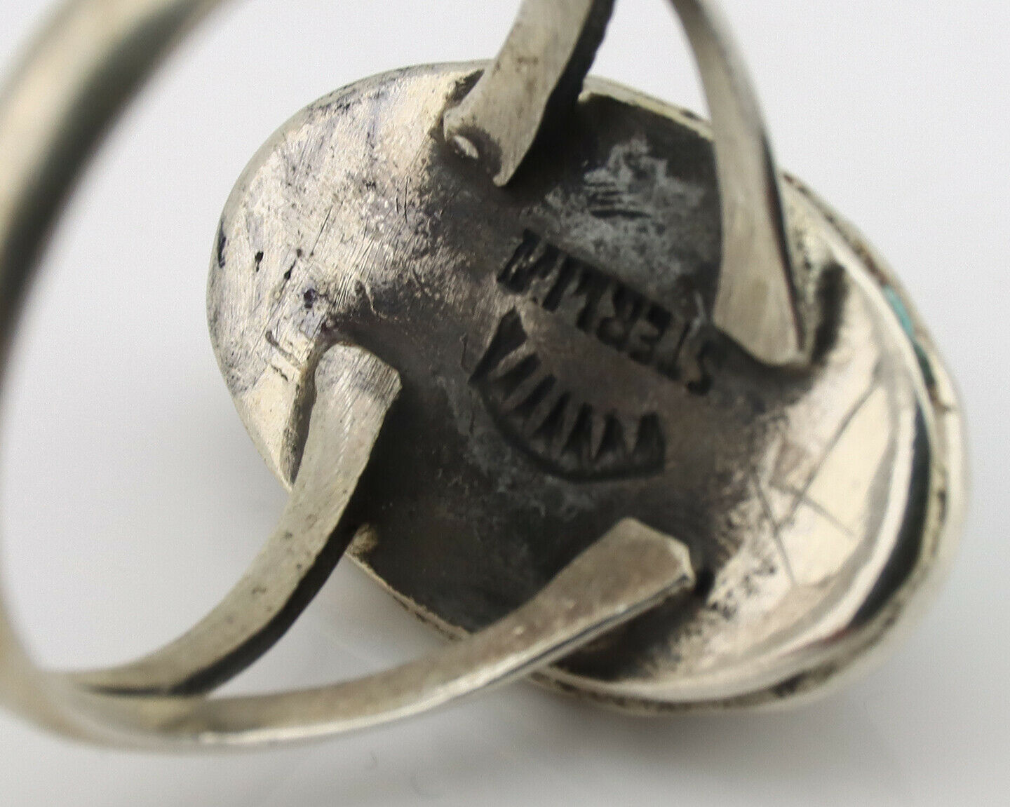 Navajo Ring .925 Silver Kingman Turquoise Native Artist Signed C.80's