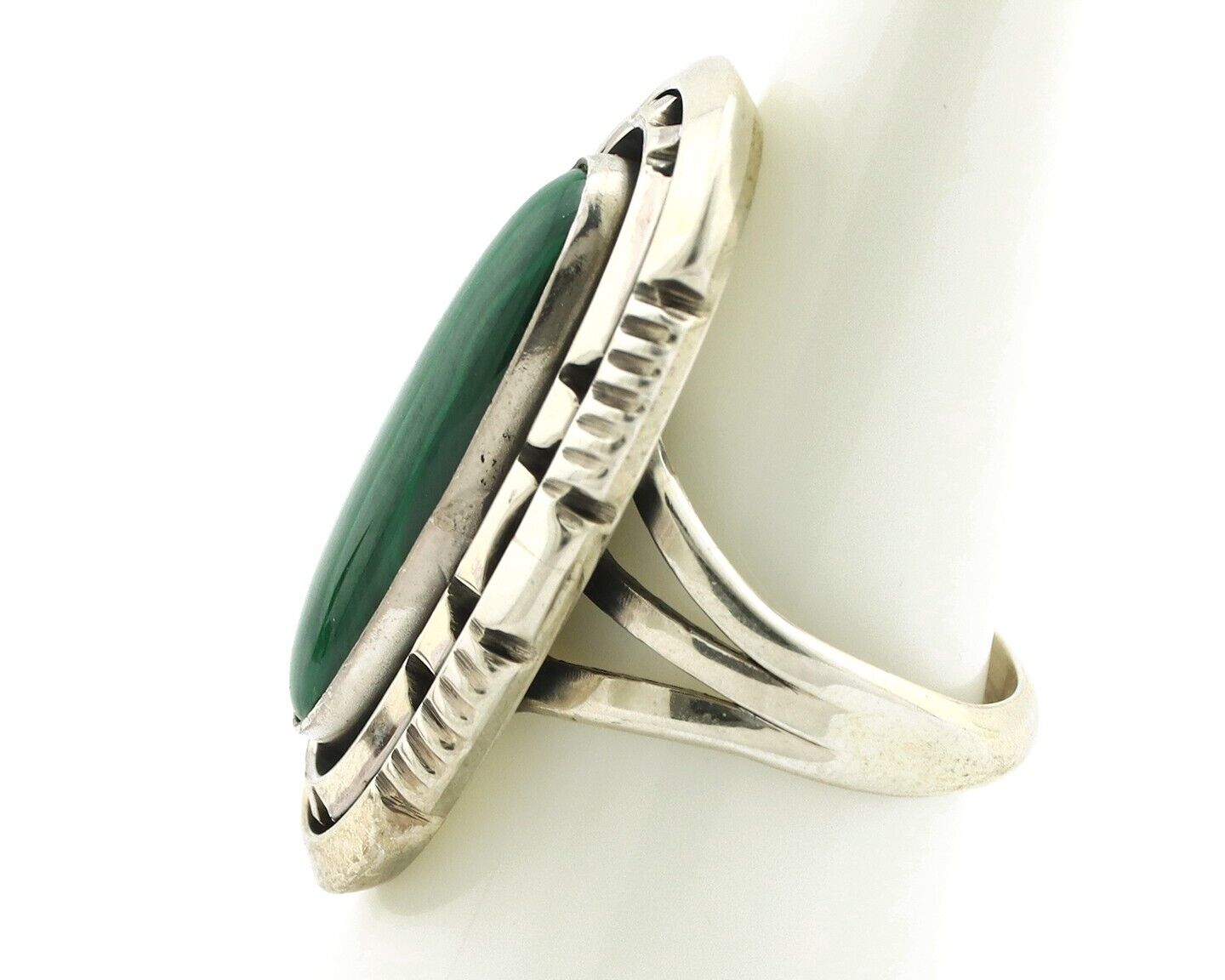 Navajo Ring 925 Silver Natural Malachite Artist Signed William Denetdale C.80's