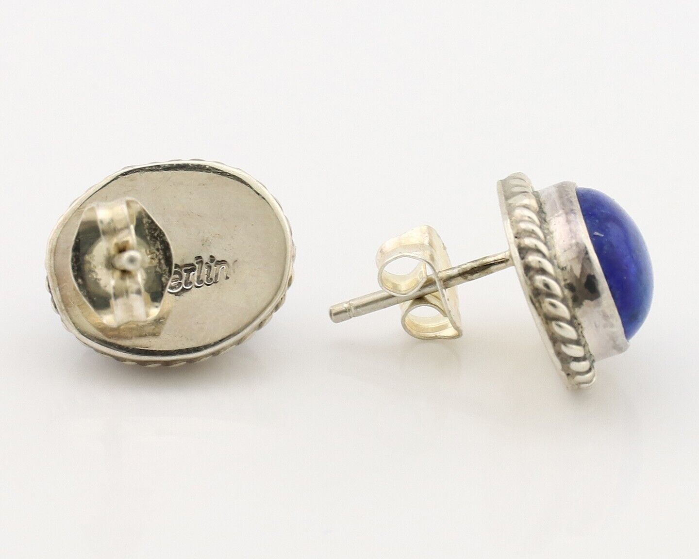 Navajo Earrings 925 Silver Natural Mined Lapis Native American Artist C80s