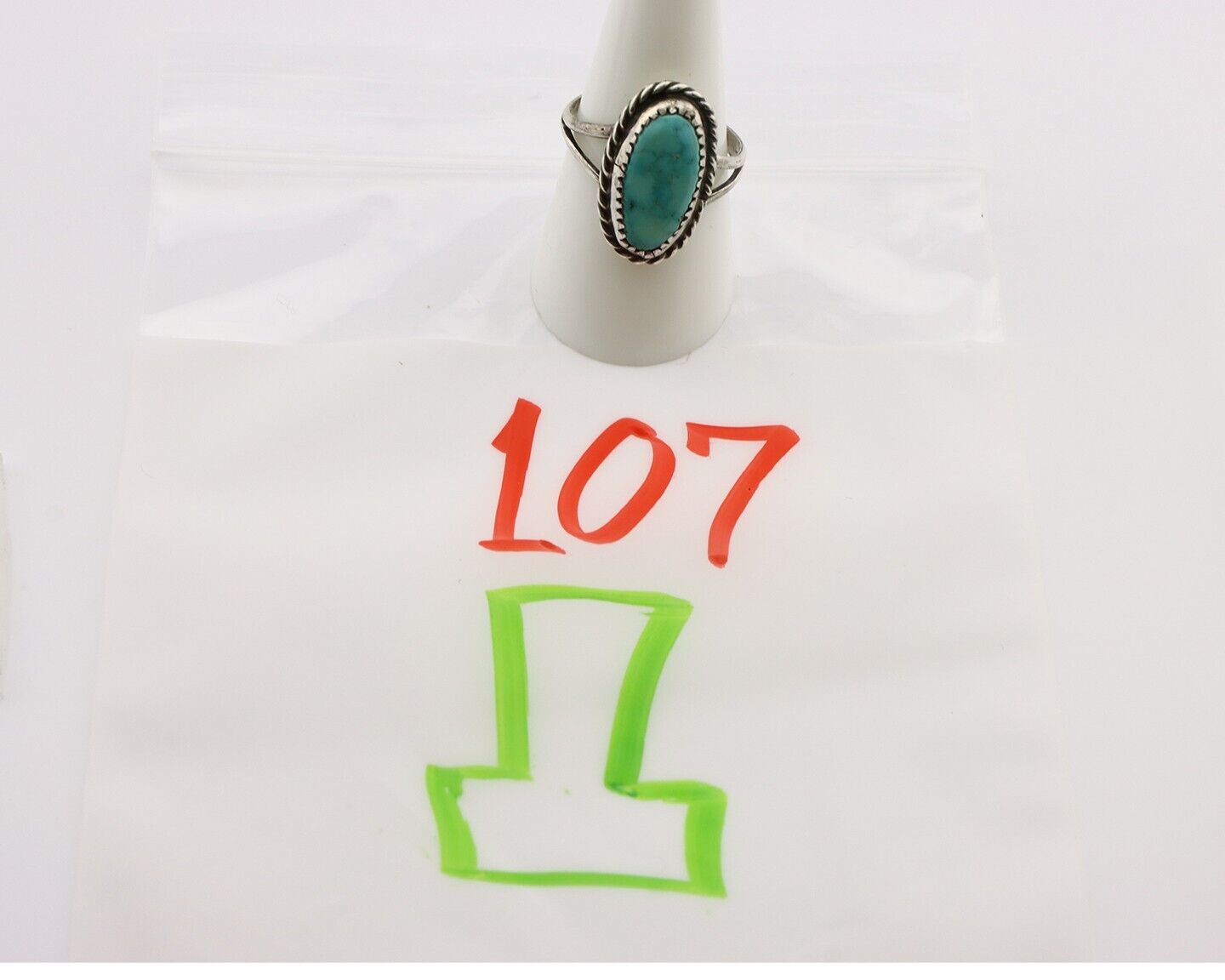 Navajo Handmade Ring 925 Silver Kingman Turquoise Artist Signed MC C.80's