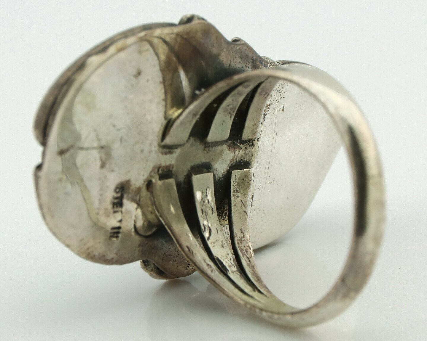 Navajo Ring .925 Silver Turquoise & Coral Artist Signed Thomas Singer C.80's